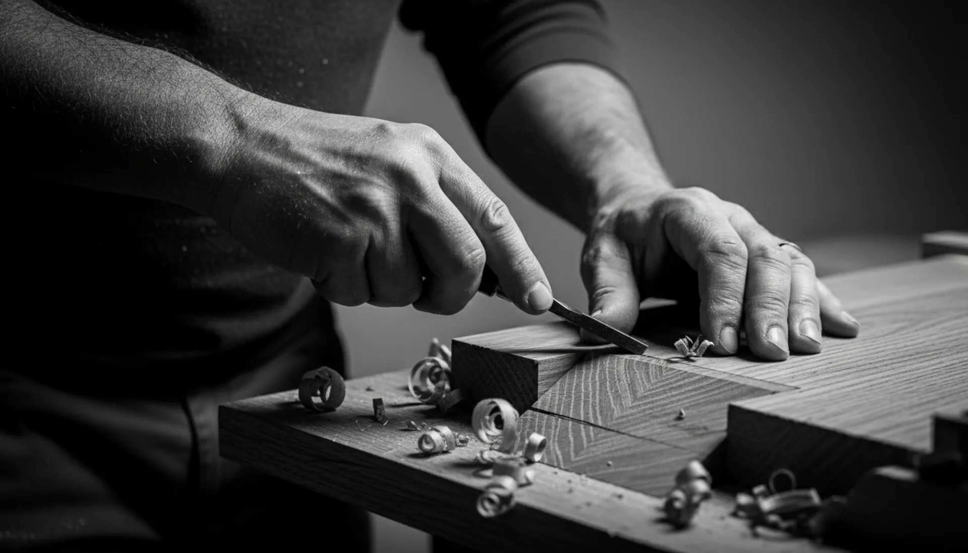 A craftsman's hands finishing detailed woodwork on a Capital Handy Manny project