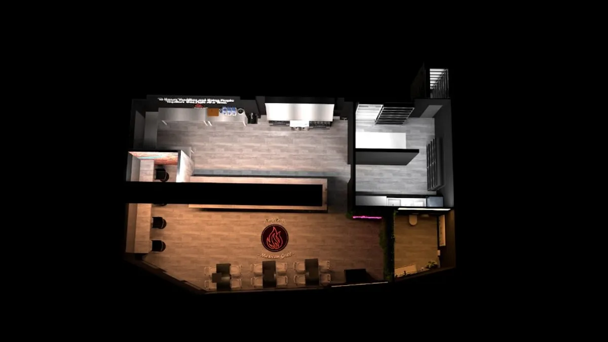 3D restaurant floor plan for Taki Tafi Mexican Grill in Albany, NY by Capital Handy Manny